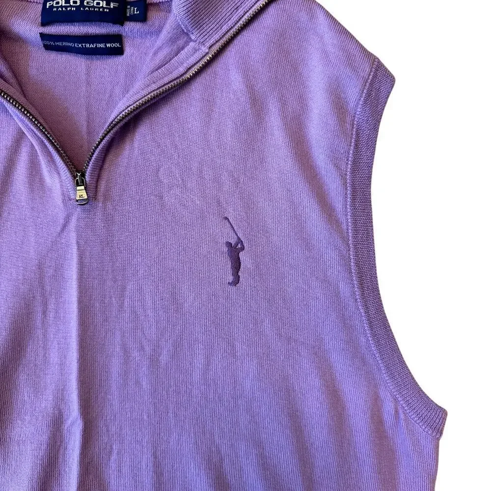 VTG Rare 90s Polo Golf Ralph Lauren Purple Men's Large Vest Quarter Zip - Picture 3 of 5